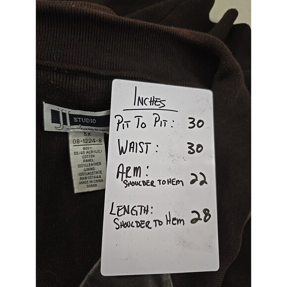 Chocolate Brown Leather Panel Knit Sweater Jacket Womens 5X Plus Pockets Classic - Picture 6 of 7